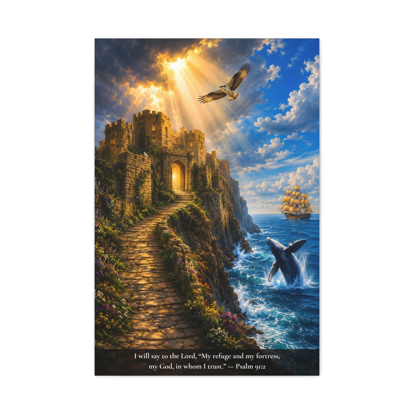 My Refuge and My Fortress — Psalm 91:2 — Vibrant Edition — Christian Canvas Wall Art