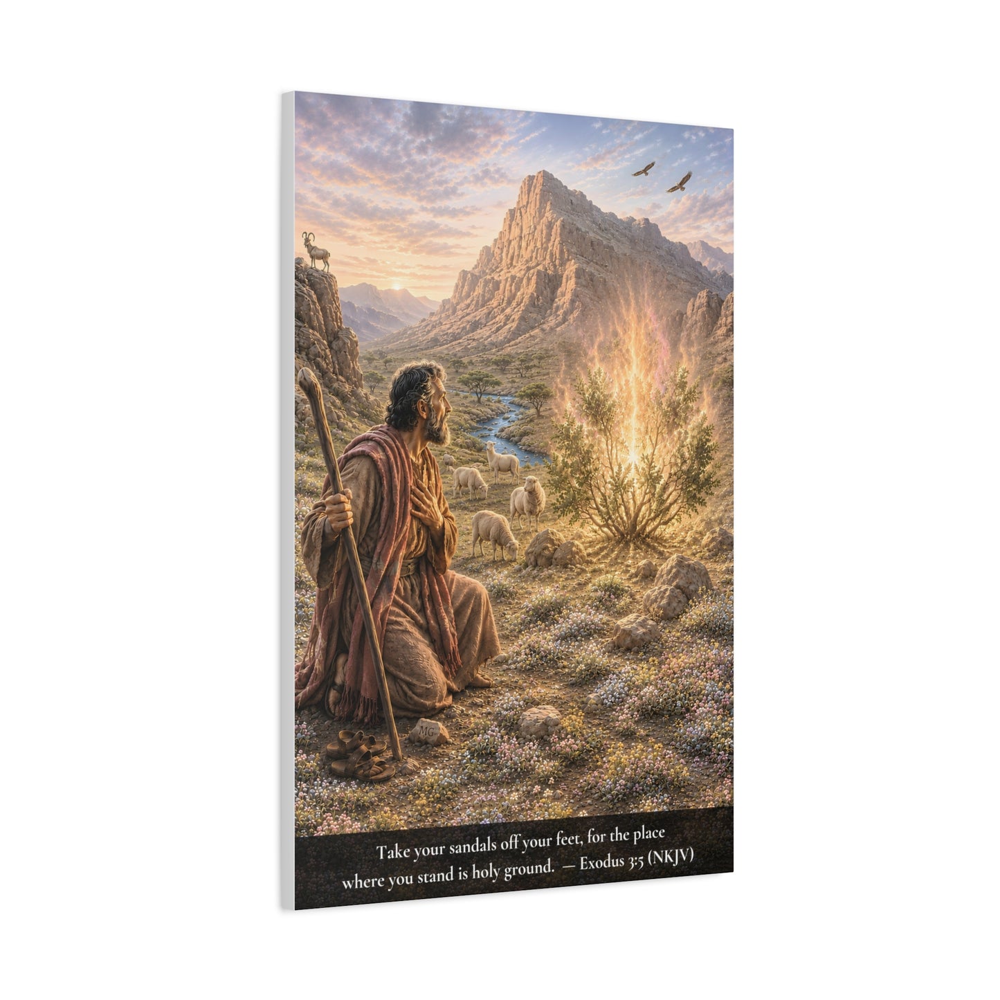Moses and the Burning Bush — Exodus 3:5 | Classic Christian Canvas Art