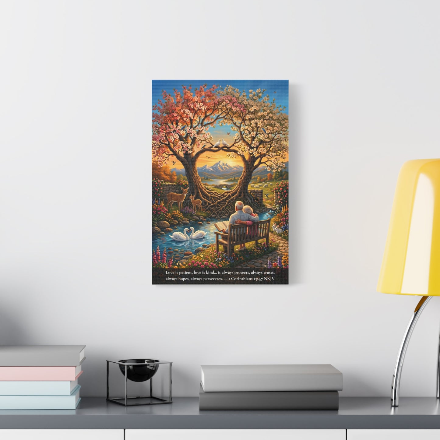Love That Endures — Elderly Couple | 1 Corinthians 13:4-7 | Vibrant Christian Canvas Art