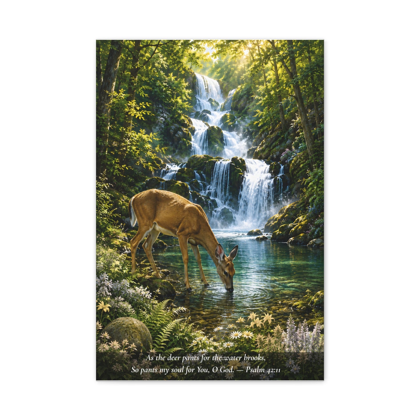 The Deer and the Waterfall — Classic Canvas Wall Art | Psalm 42:1