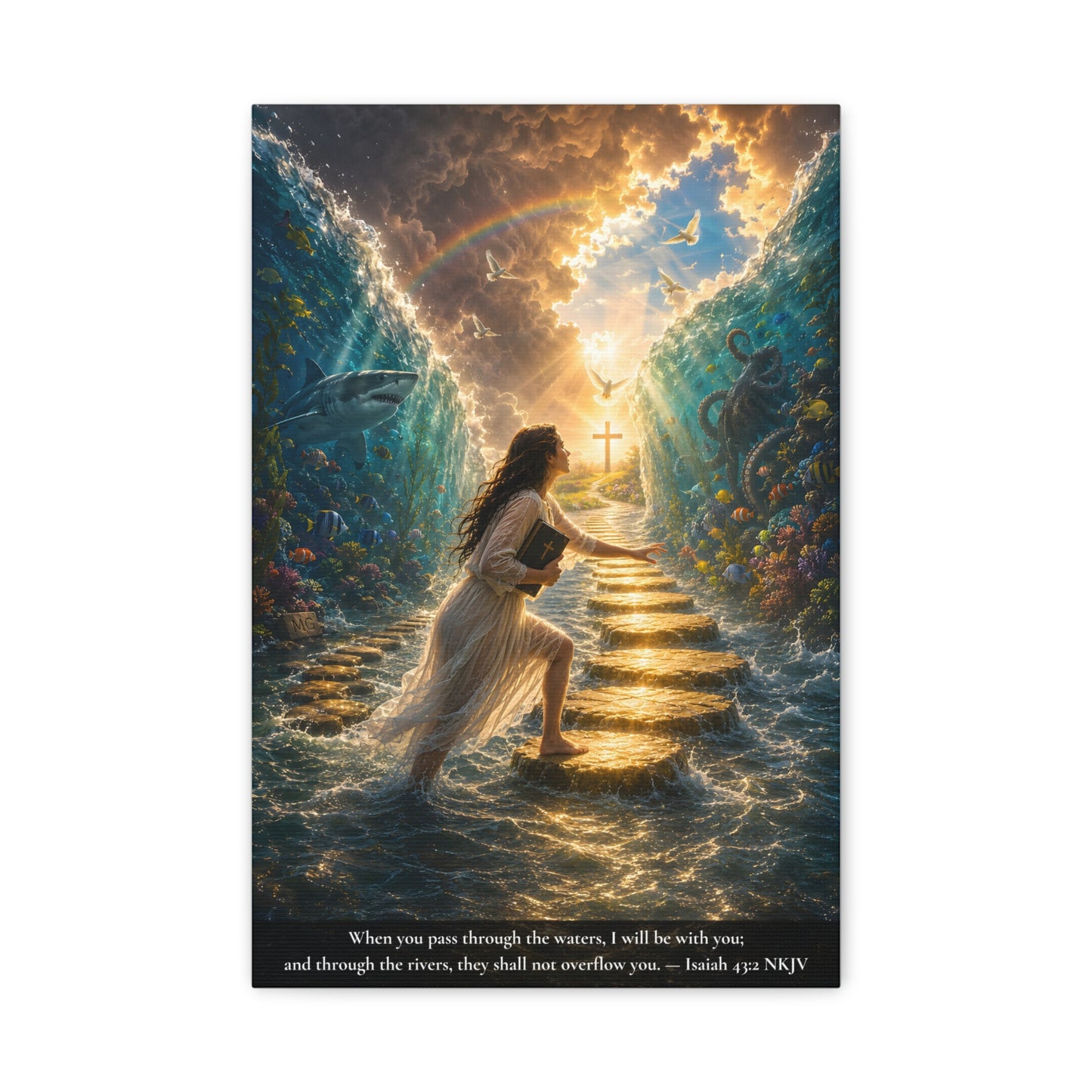 When You Pass Through the Waters — Isaiah 43:2 | Vibrant Christian Canvas Wall Art