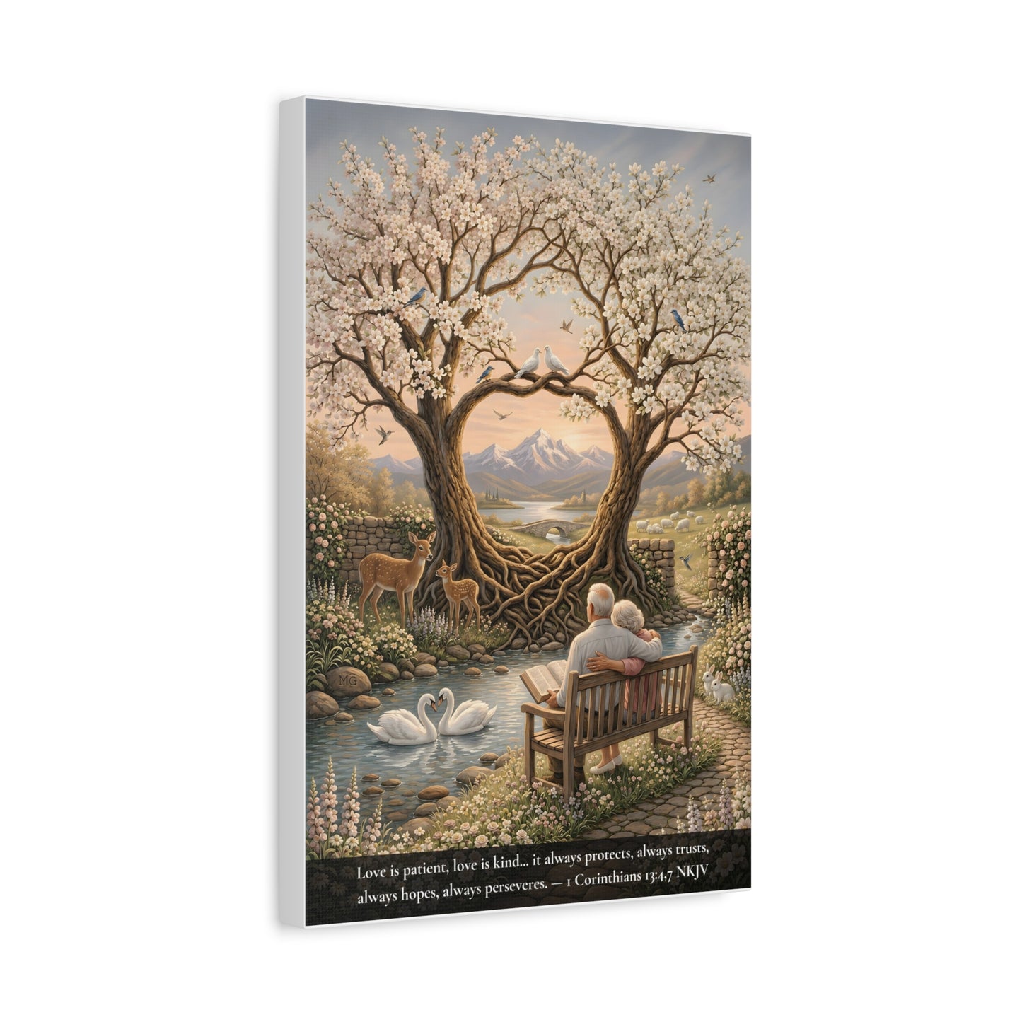 Love That Endures — Elderly Couple | 1 Corinthians 13:4-7 | Classic Christian Canvas Art
