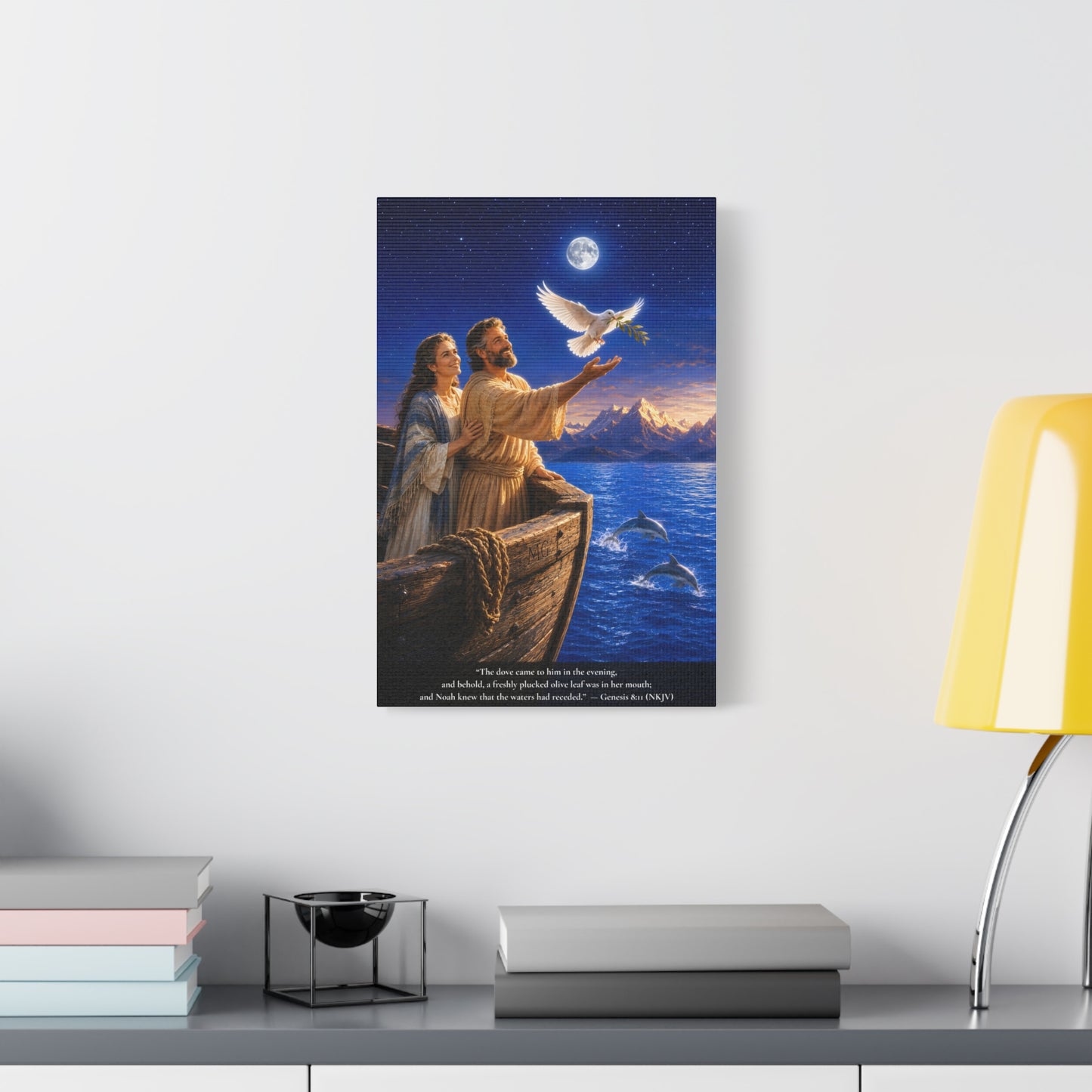 Noah's Dove Returns with the Olive Branch — Genesis 8:11 | Vibrant Christian Canvas Wall Art