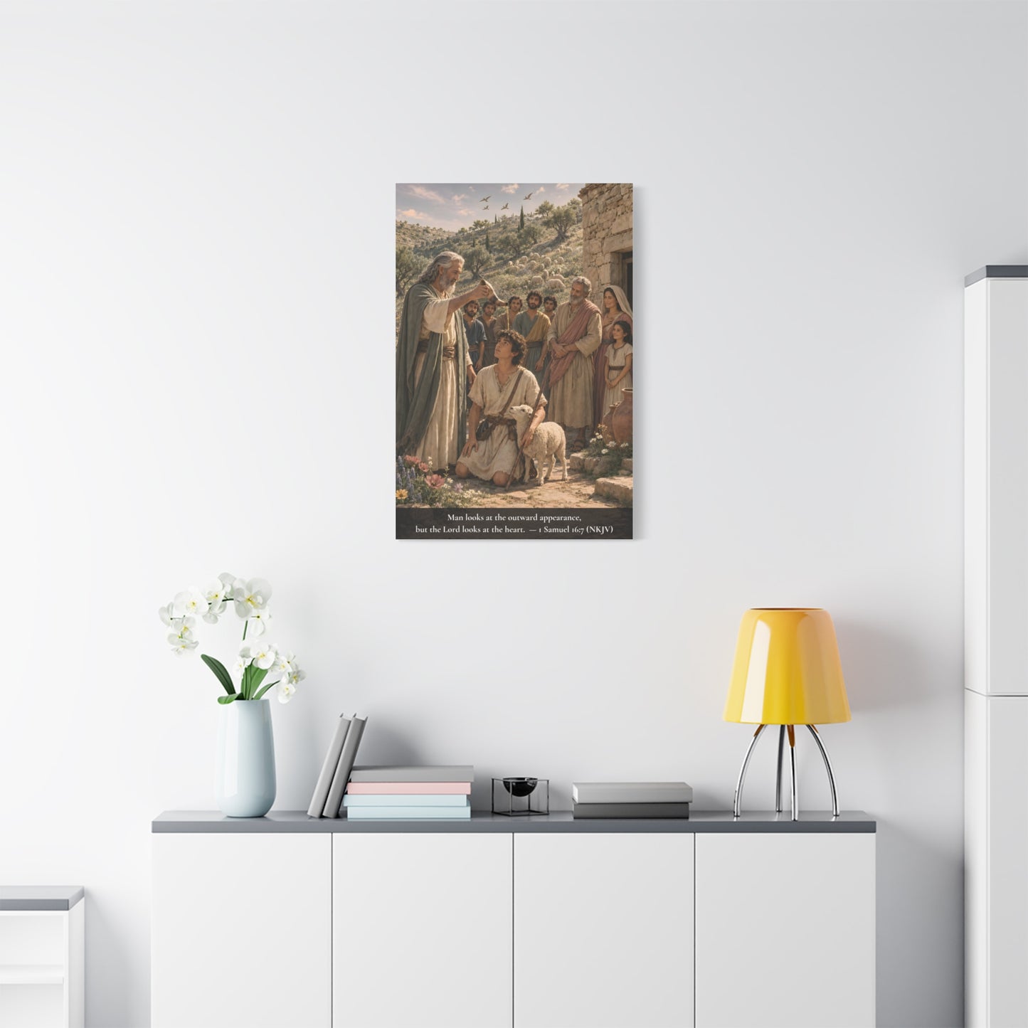 David the Shepherd Boy Anointed — 1 Samuel 16:7 | Classic Christian Canvas Art