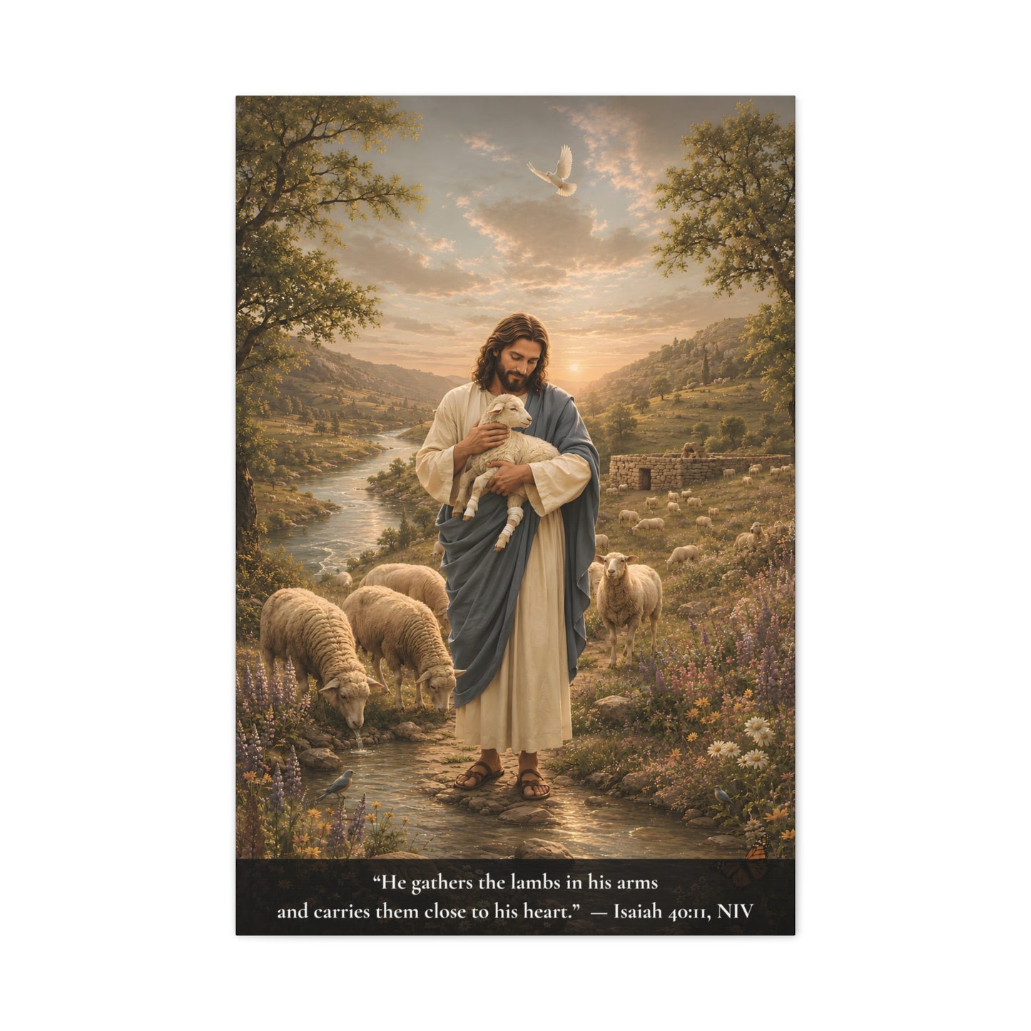 Gather Lambs — Isaiah 40:11 | Classic Christian Canvas Art