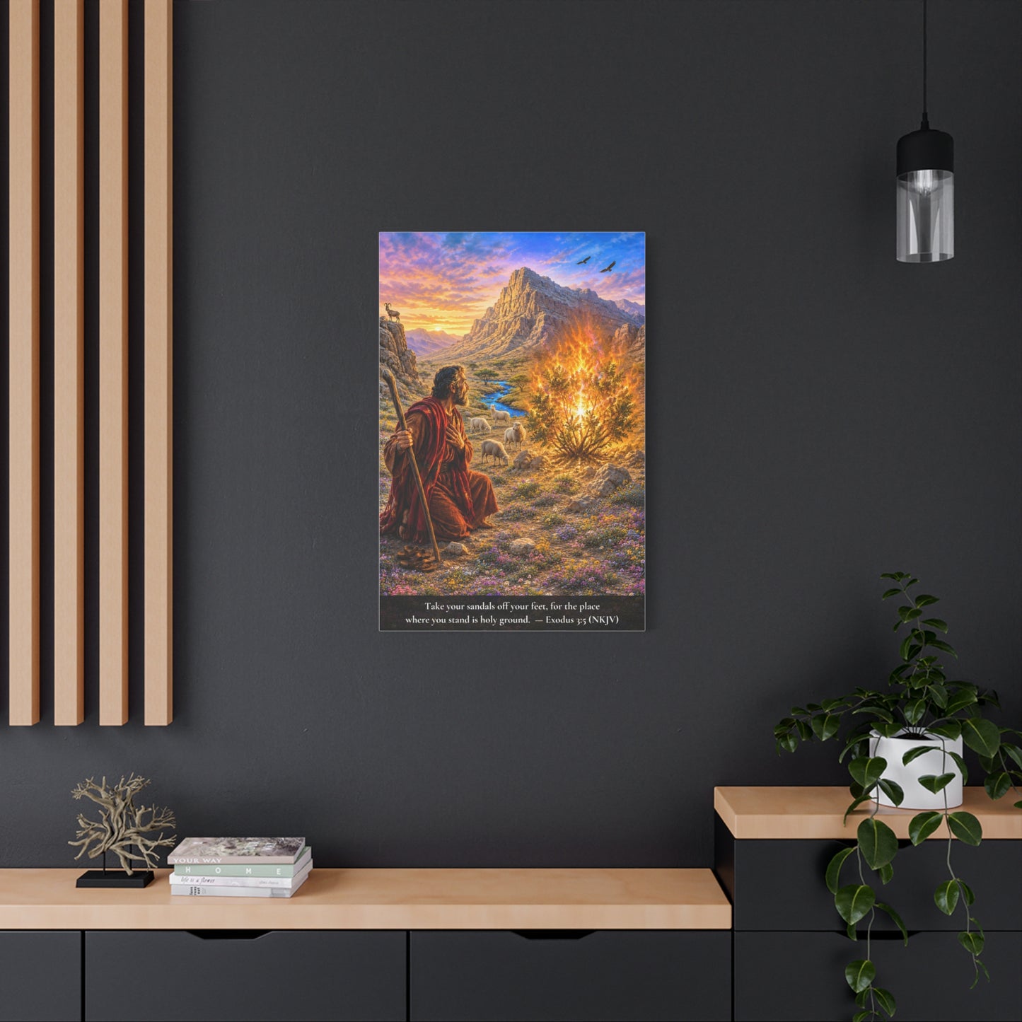 Moses and the Burning Bush — Exodus 3:5 | Vibrant Christian Canvas Wall Art
