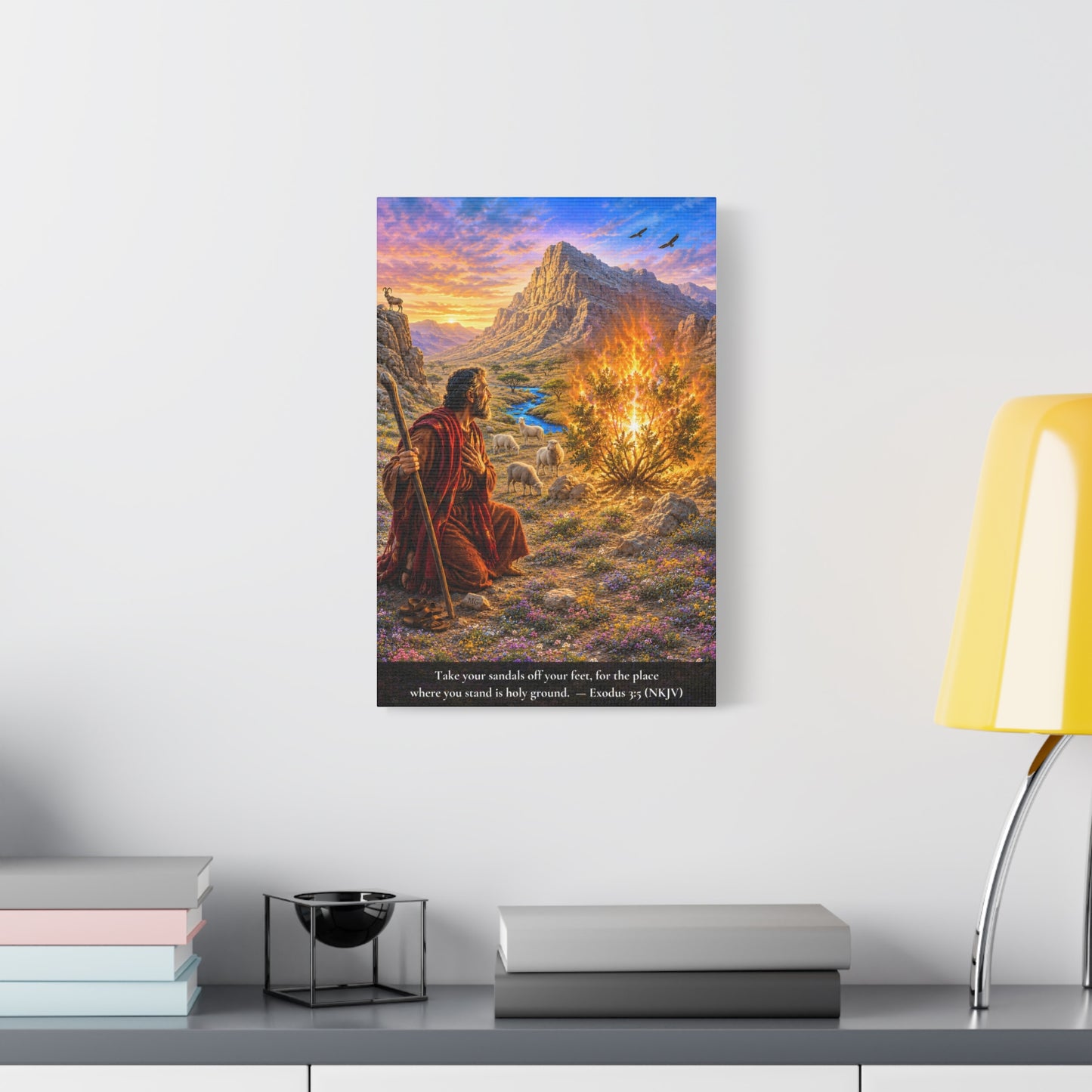 Moses and the Burning Bush — Exodus 3:5 | Vibrant Christian Canvas Wall Art