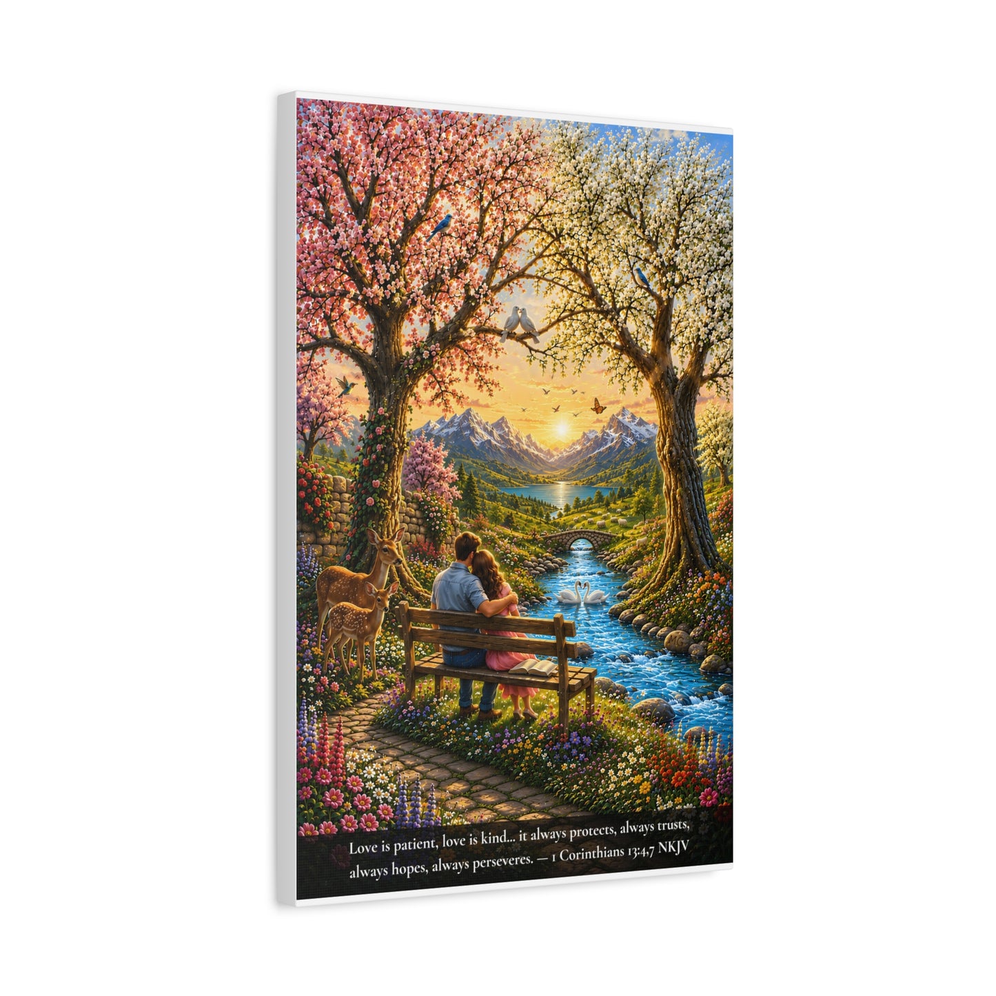 Love Is Patient — Young Couple | 1 Corinthians 13:4-7 | Vibrant Christian Canvas Art