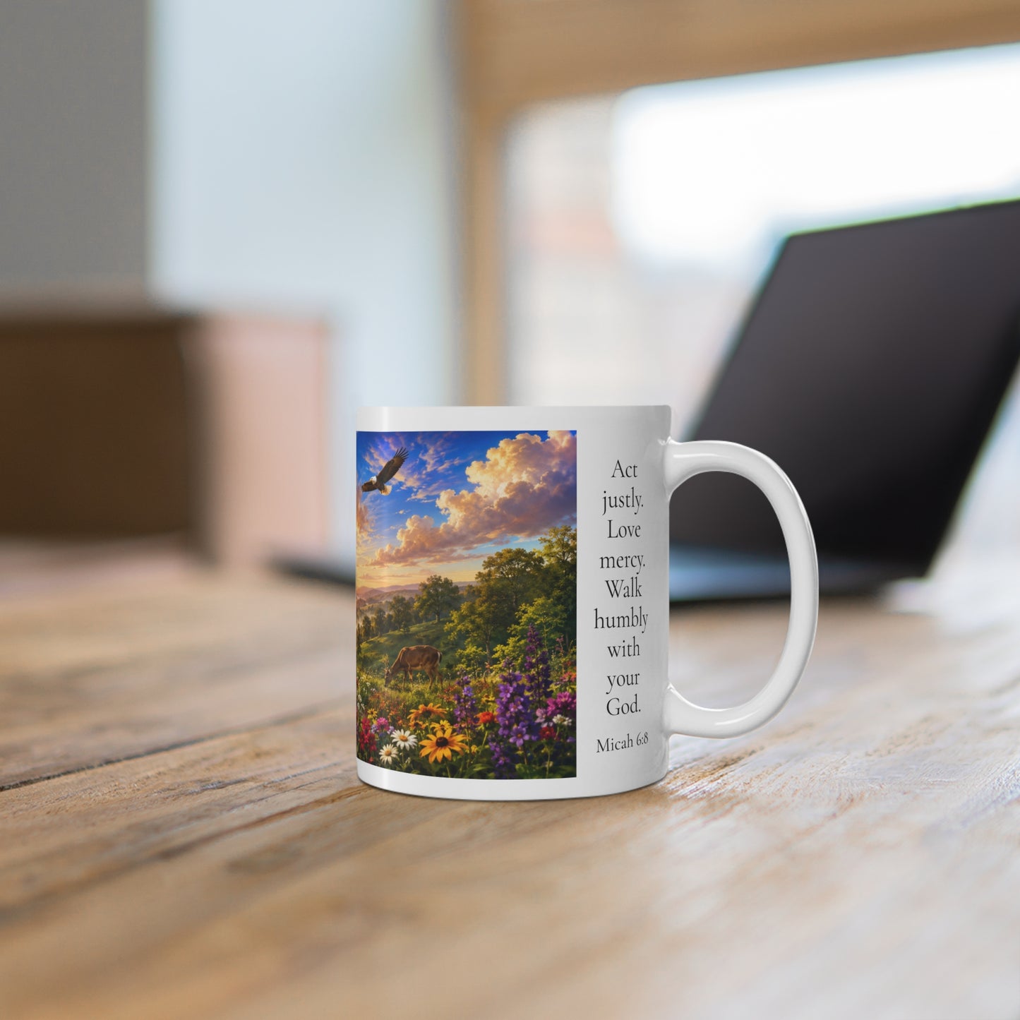 Act Justly Love Mercy Walk Humbly Coffee Mug 11oz — Micah 6:8 Christian Gift for Him