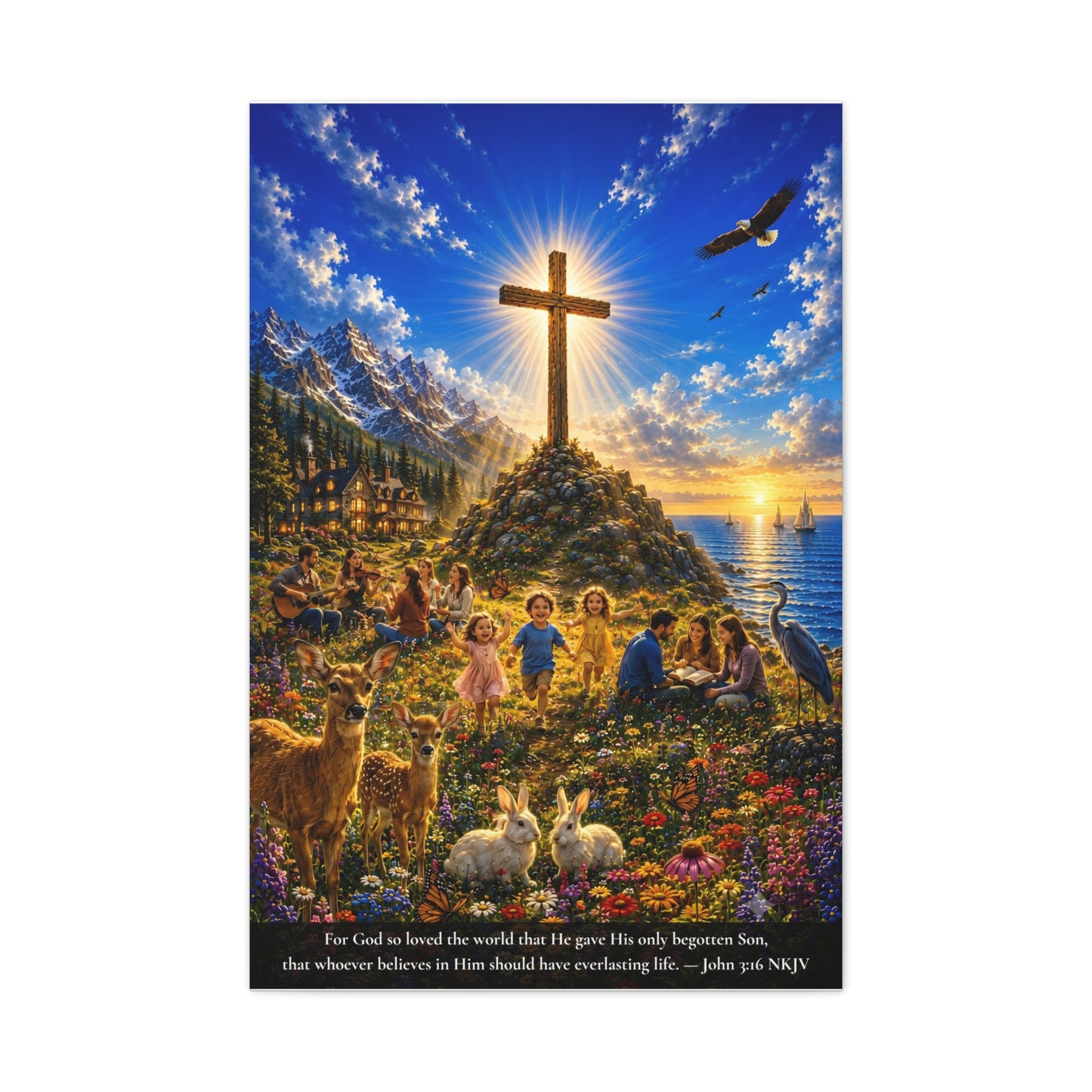 For God So Loved the World | John 3:16 Canvas Wall Art — Vibrant Edition
