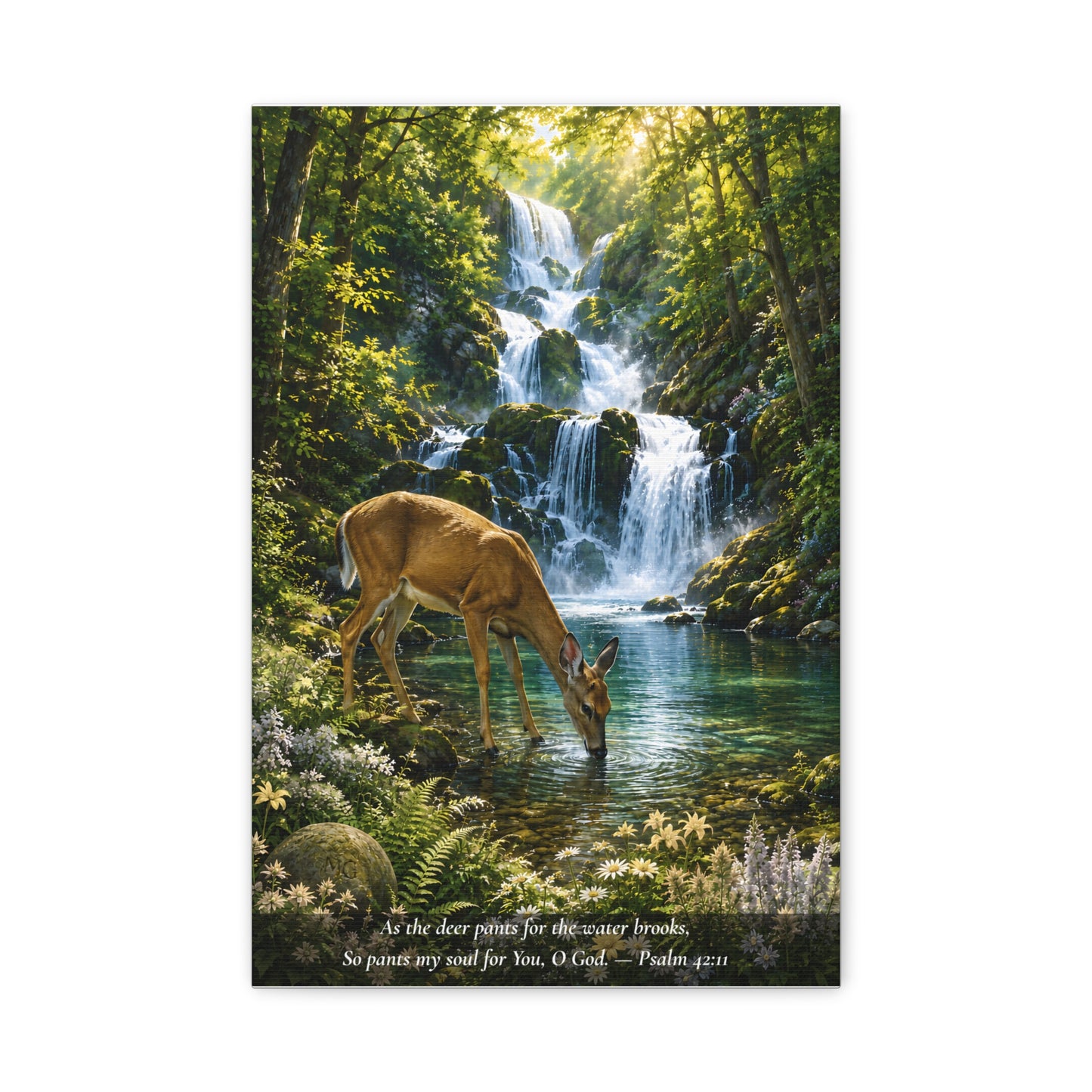 The Deer and the Waterfall — Classic Canvas Wall Art | Psalm 42:1