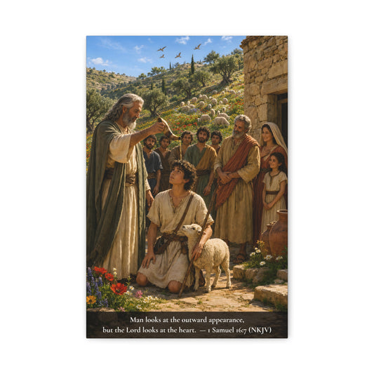 David the Shepherd Boy Anointed — 1 Samuel 16:7 | Vibrant Christian Canvas Wall Art