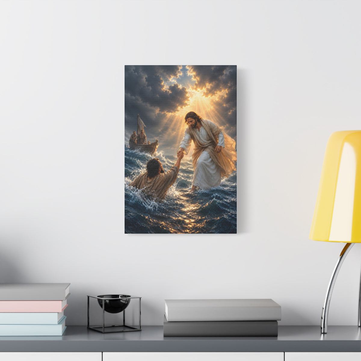 Jesus Catches Peter Portrait — Matthew 14:30-31 | Christian Canvas Art