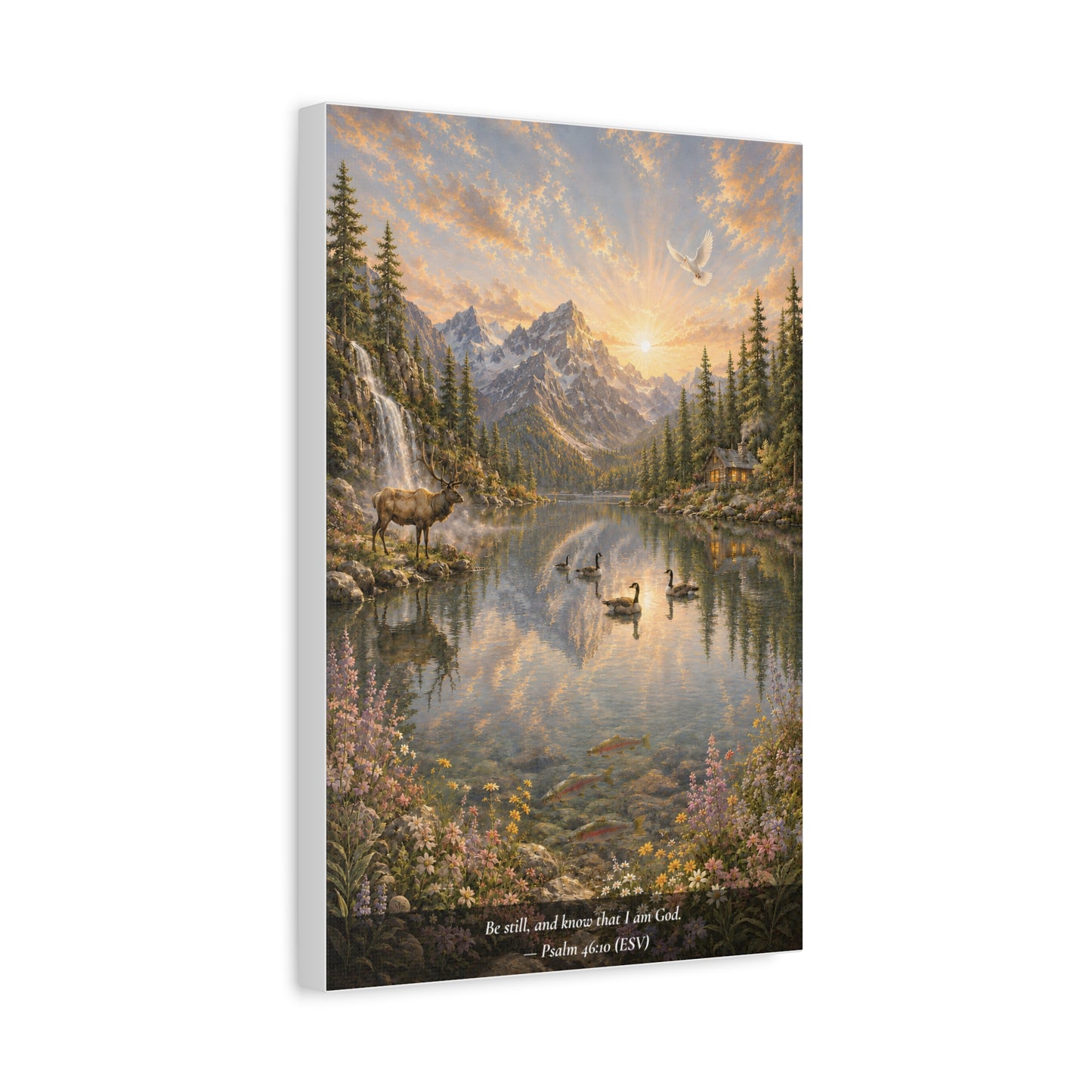 Be Still and Know — Psalm 46:10 — Alpine Lake — Classic Edition — Christian Canvas Wall Art
