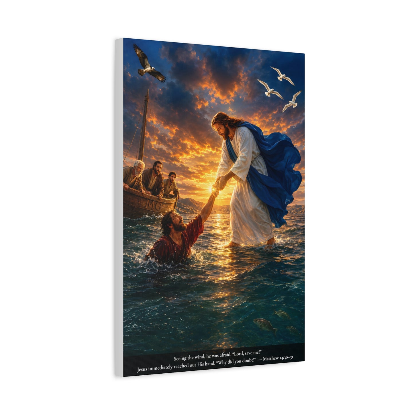 Jesus Saves Peter — Matthew 14:30-31 | Vibrant Christian Canvas Wall Art