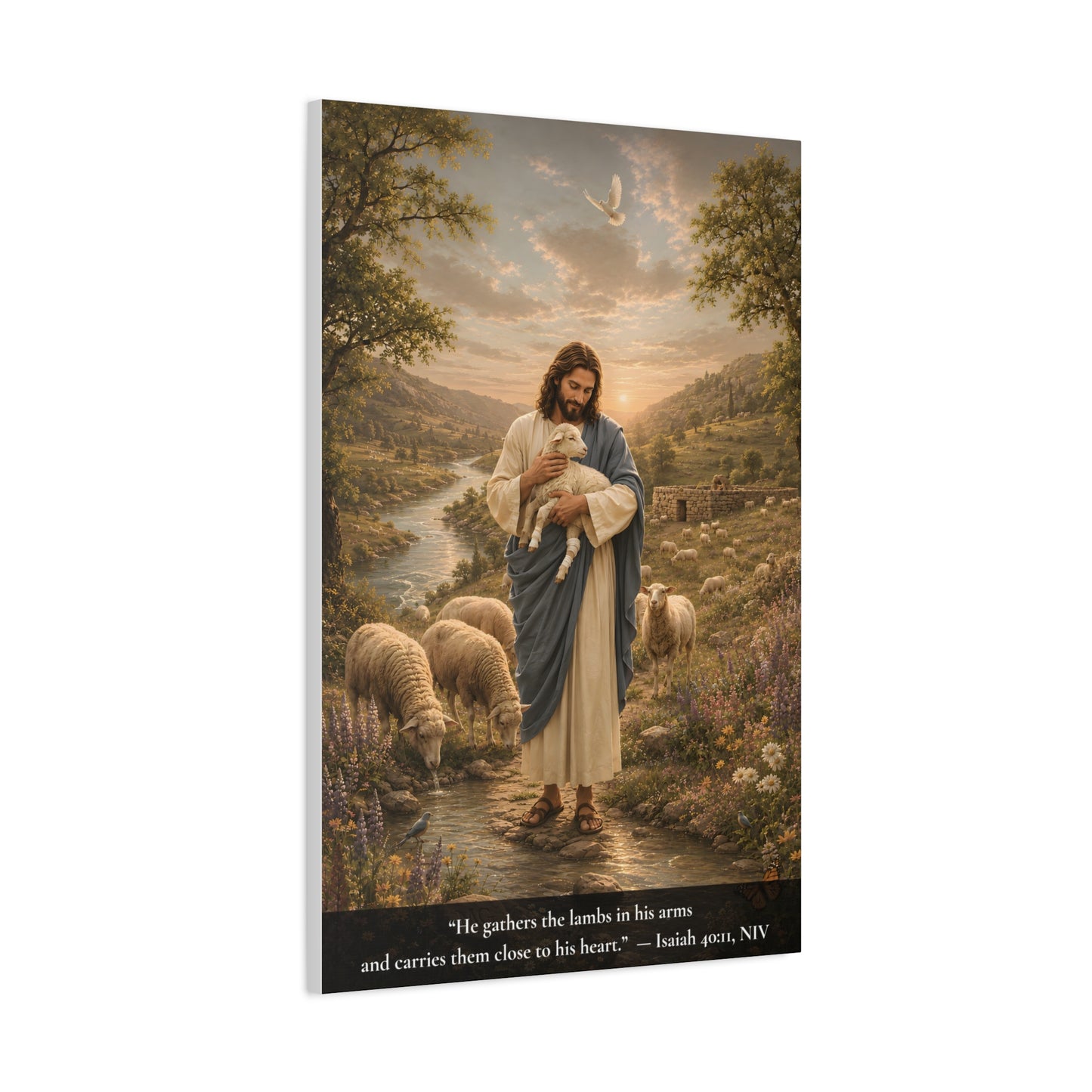 Gather Lambs — Isaiah 40:11 | Classic Christian Canvas Art