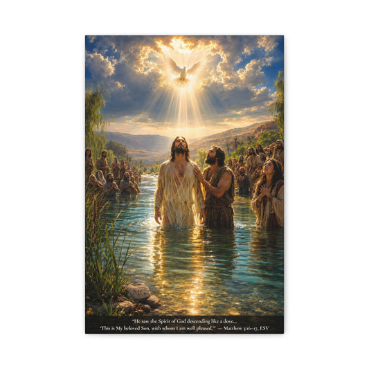 Jesus' Baptism — Matthew 3:16-17 | Vibrant Christian Canvas Wall Art