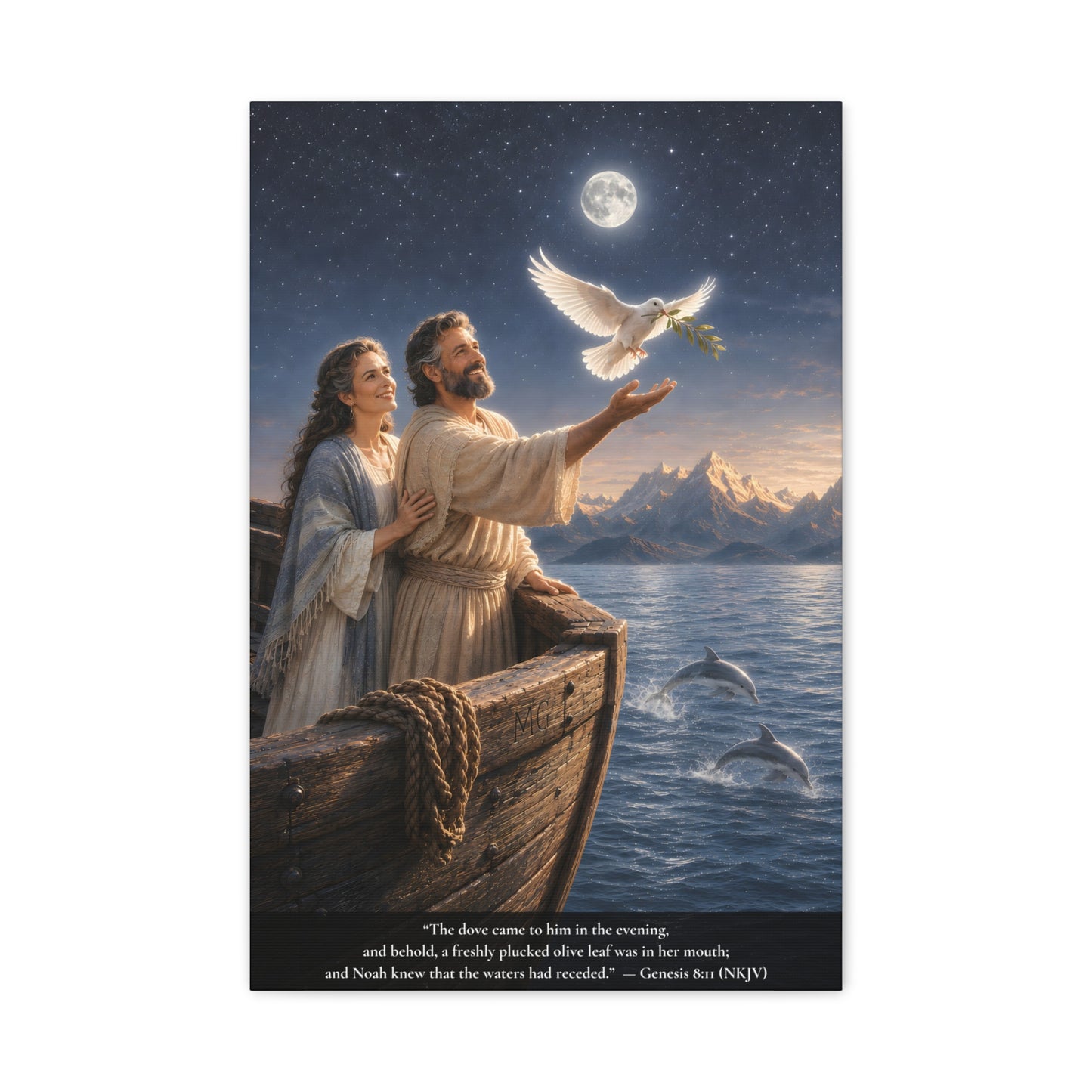 Noah's Dove Returns with the Olive Branch — Genesis 8:11 | Classic Christian Canvas Art