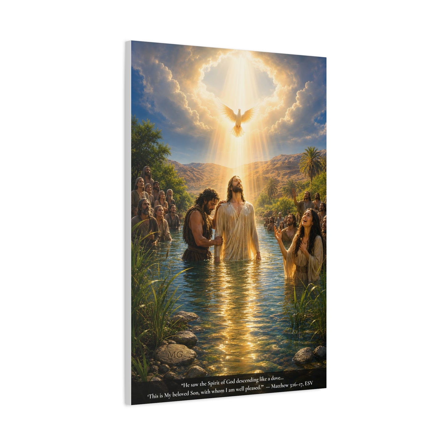 Jesus' Baptism — Matthew 3:16-17 | Vibrant Christian Canvas Wall Art