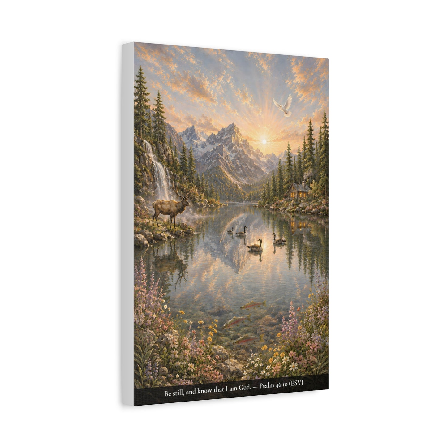 Be Still and Know — Psalm 46:10 — Alpine Lake — Classic Edition — Christian Canvas Wall Art