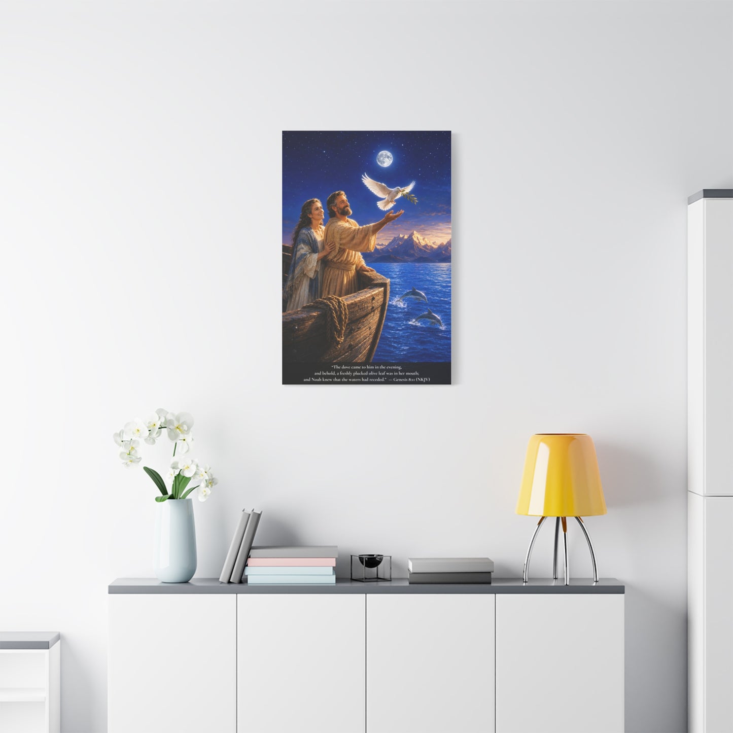 Noah's Dove Returns with the Olive Branch — Genesis 8:11 | Vibrant Christian Canvas Wall Art