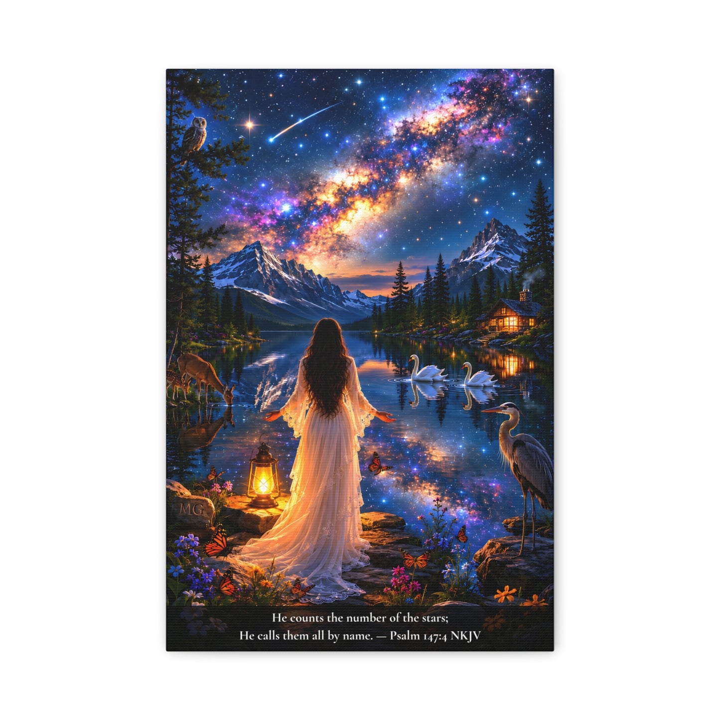 He Counts the Stars by Name — Psalm 147:4 | Vibrant Christian Canvas Wall Art