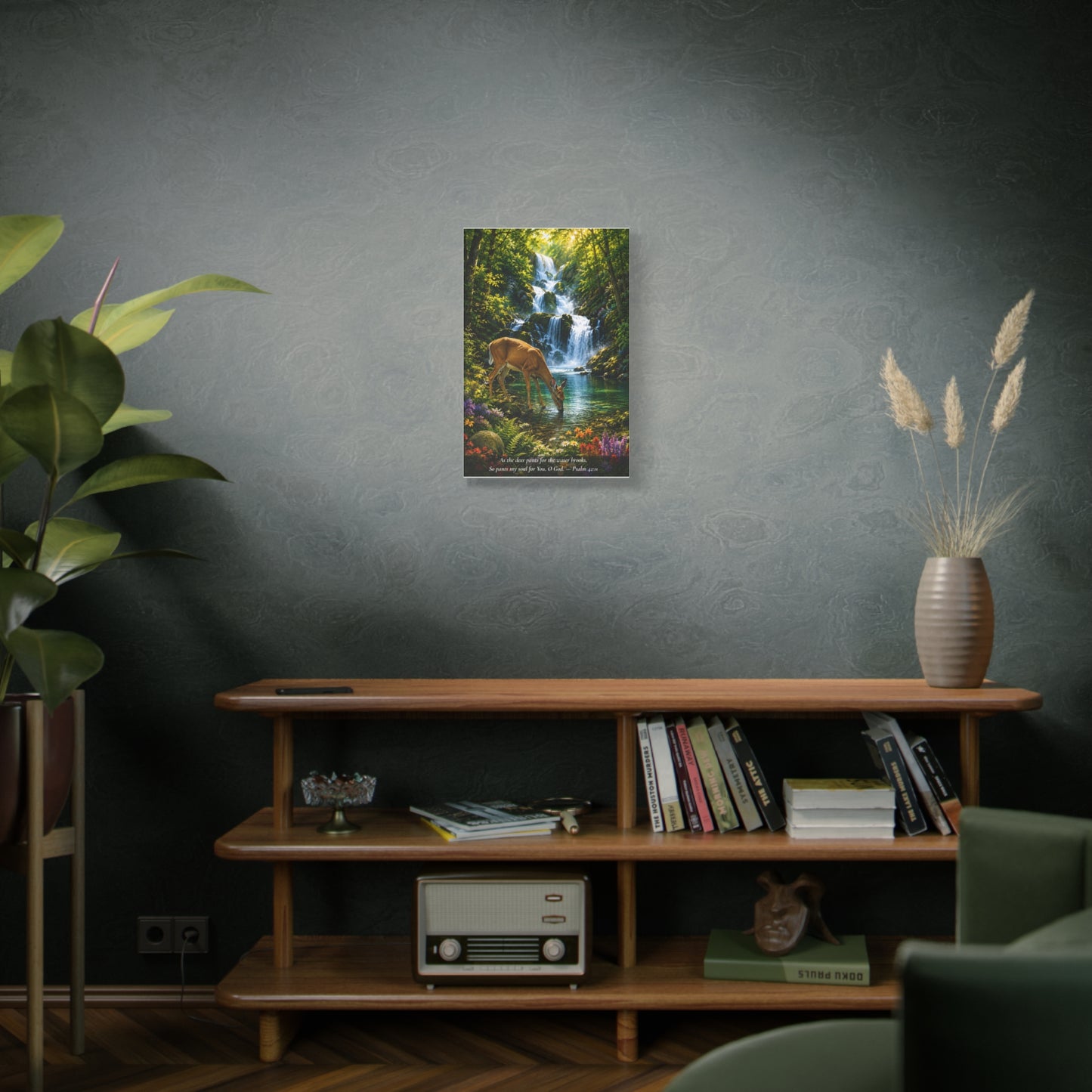 The Deer and the Waterfall — Vibrant Canvas Wall Art | Psalm 42:1
