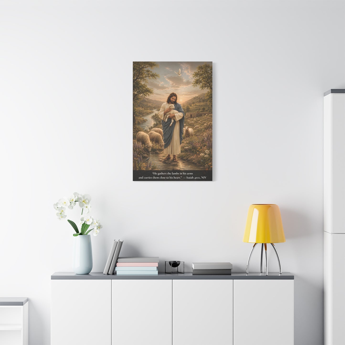 Gather Lambs — Isaiah 40:11 | Classic Christian Canvas Art
