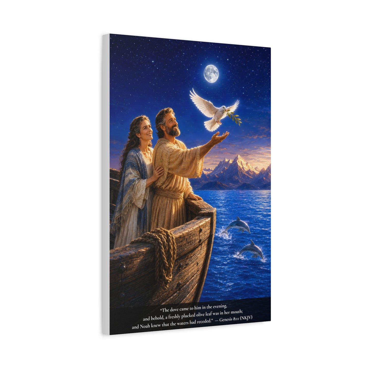 Noah's Dove Returns with the Olive Branch — Genesis 8:11 | Vibrant Christian Canvas Wall Art