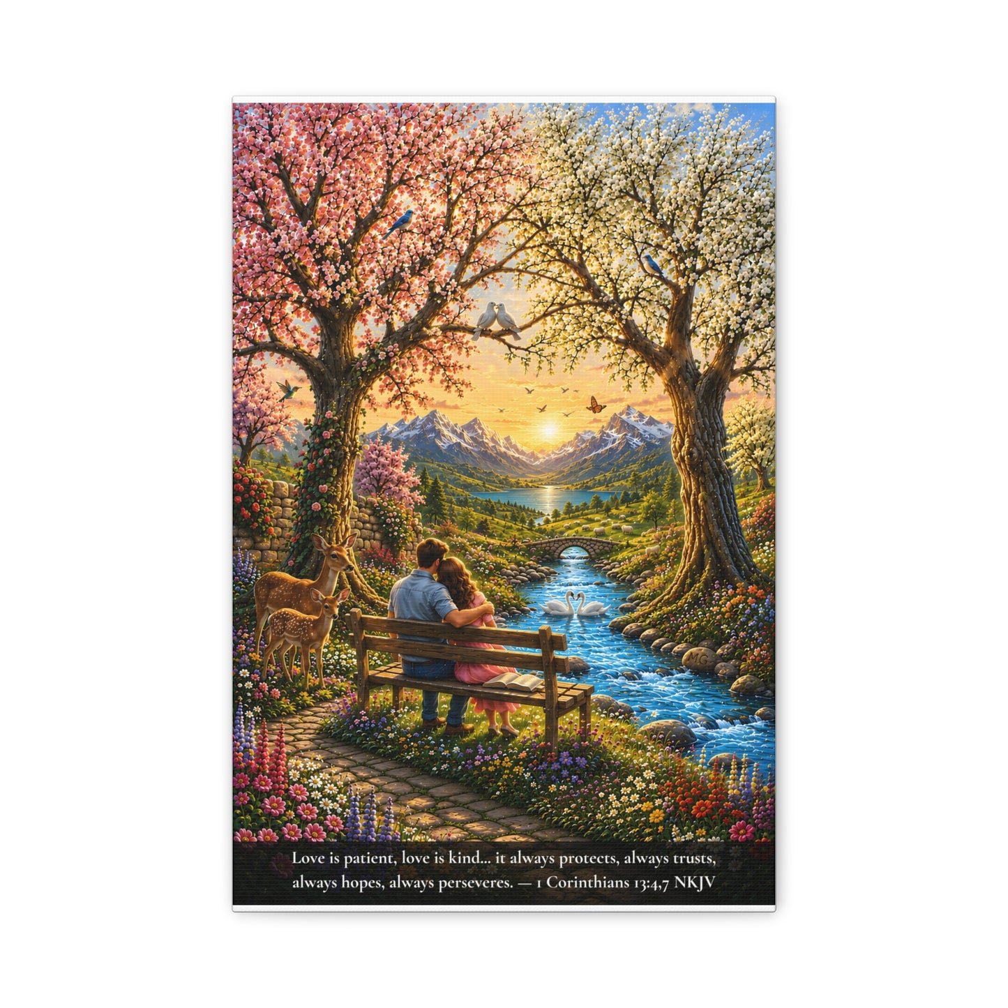 Love Is Patient — Young Couple | 1 Corinthians 13:4-7 | Vibrant Christian Canvas Art