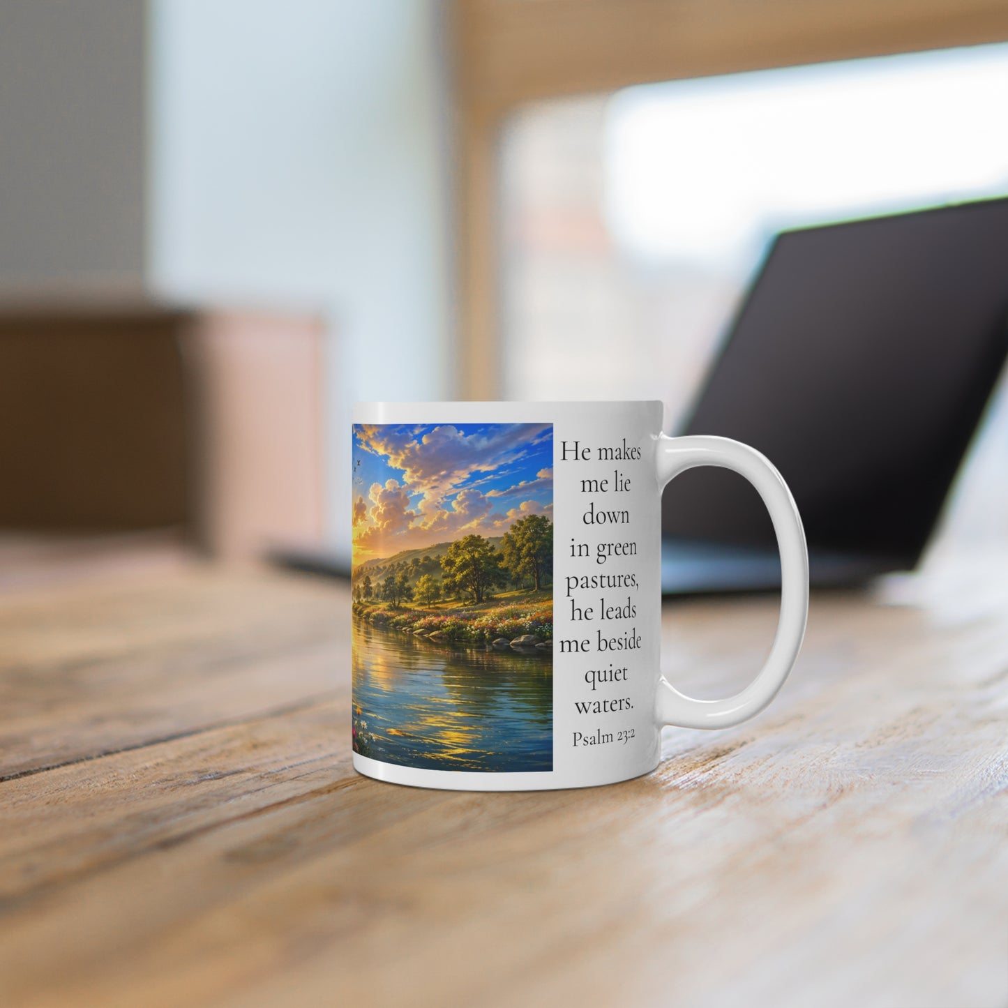 He Leads Me Beside Still Waters 11oz - Psalm 23:2 Christian Gift