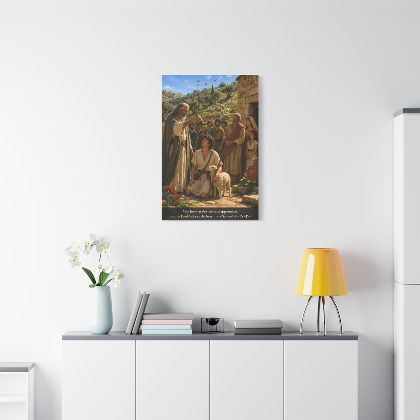 David the Shepherd Boy Anointed — 1 Samuel 16:7 | Vibrant Christian Canvas Wall Art