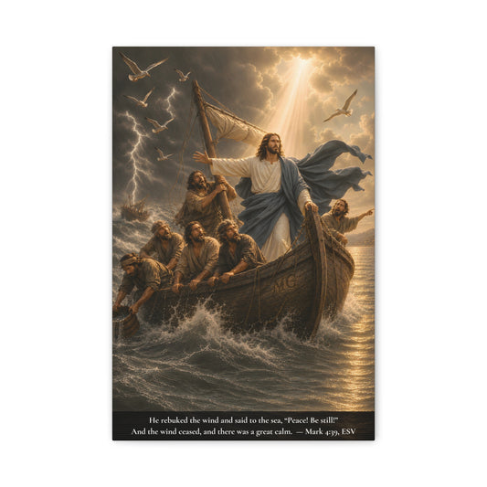 Calming the Storm — Mark 4:39 | Classic Christian Canvas Art