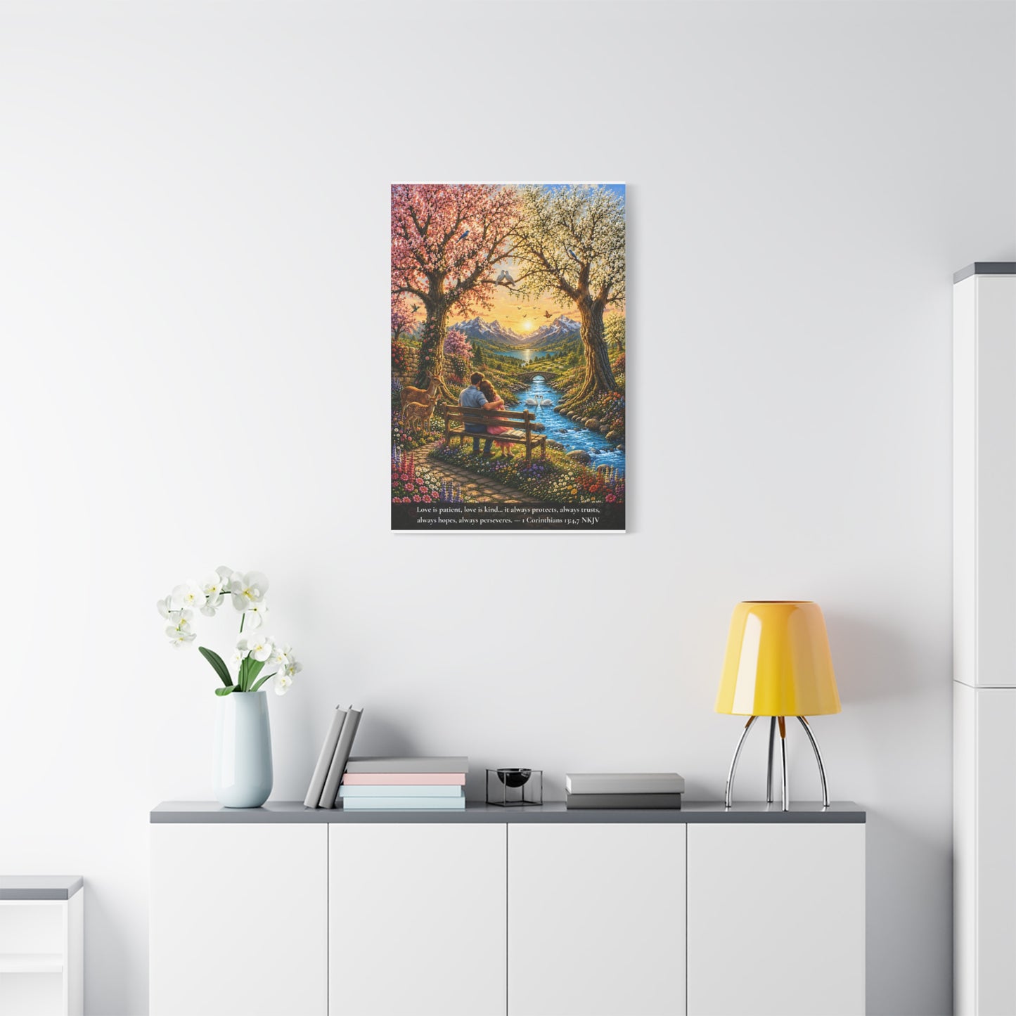 Love Is Patient — Young Couple | 1 Corinthians 13:4-7 | Vibrant Christian Canvas Art