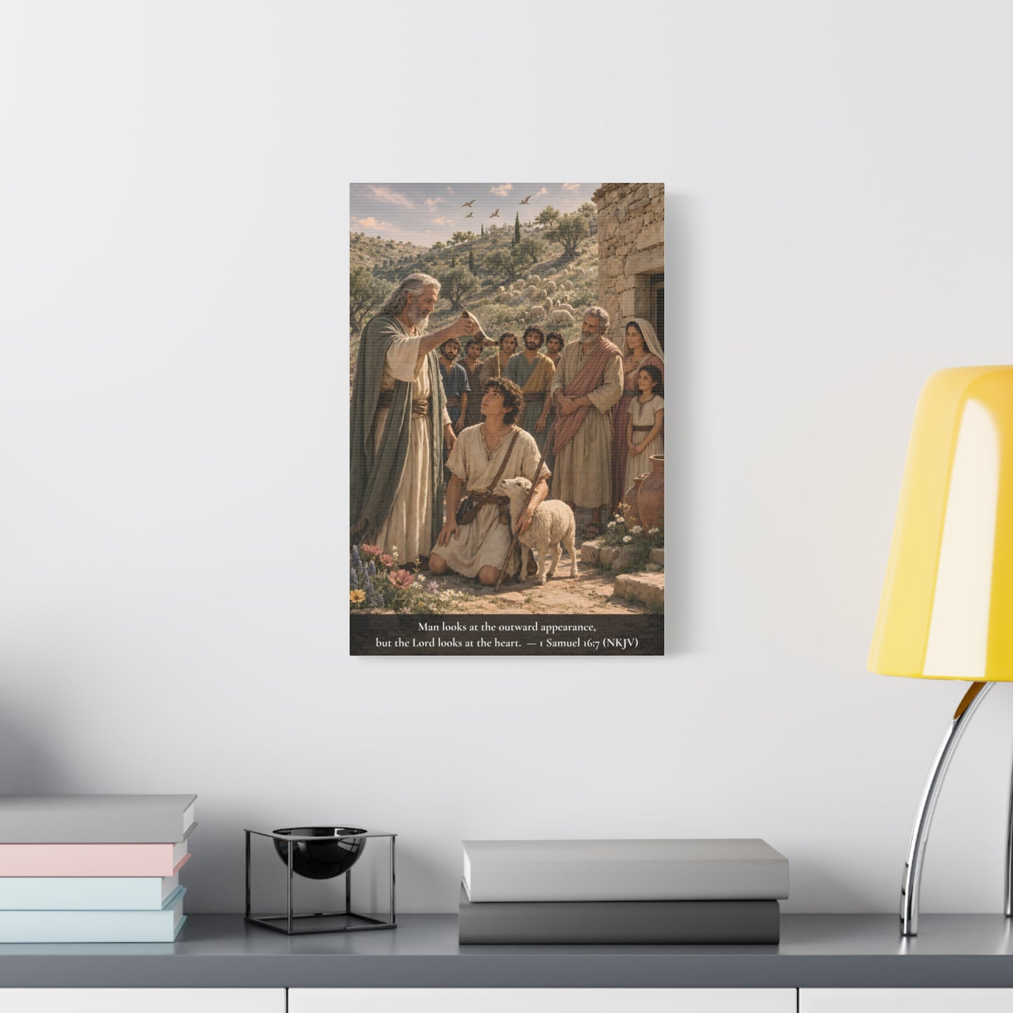 David the Shepherd Boy Anointed — 1 Samuel 16:7 | Classic Christian Canvas Art