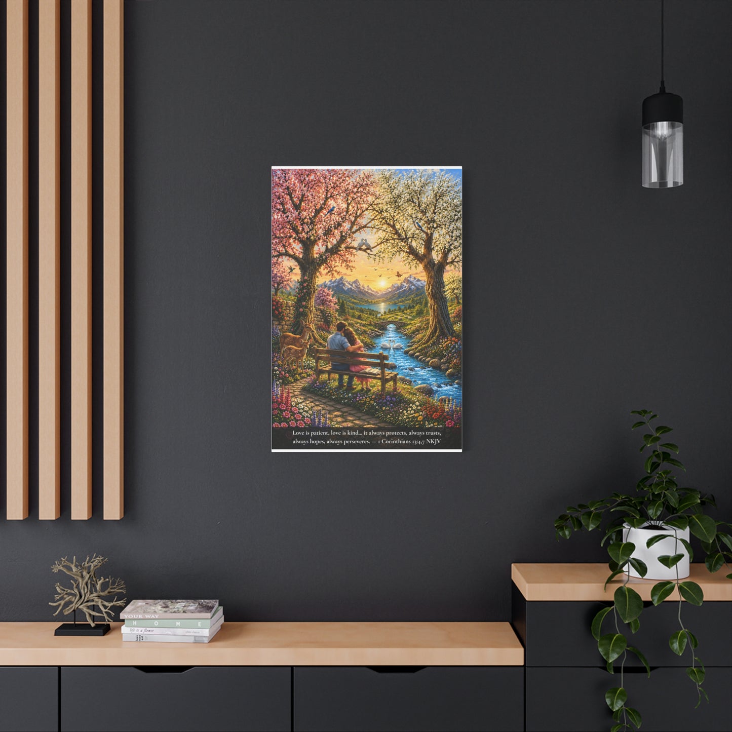Love Is Patient — Young Couple | 1 Corinthians 13:4-7 | Vibrant Christian Canvas Art