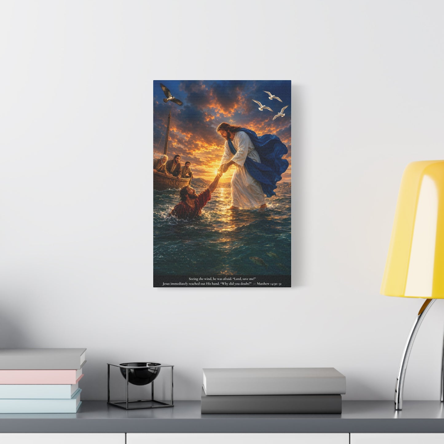 Jesus Saves Peter — Matthew 14:30-31 | Vibrant Christian Canvas Wall Art