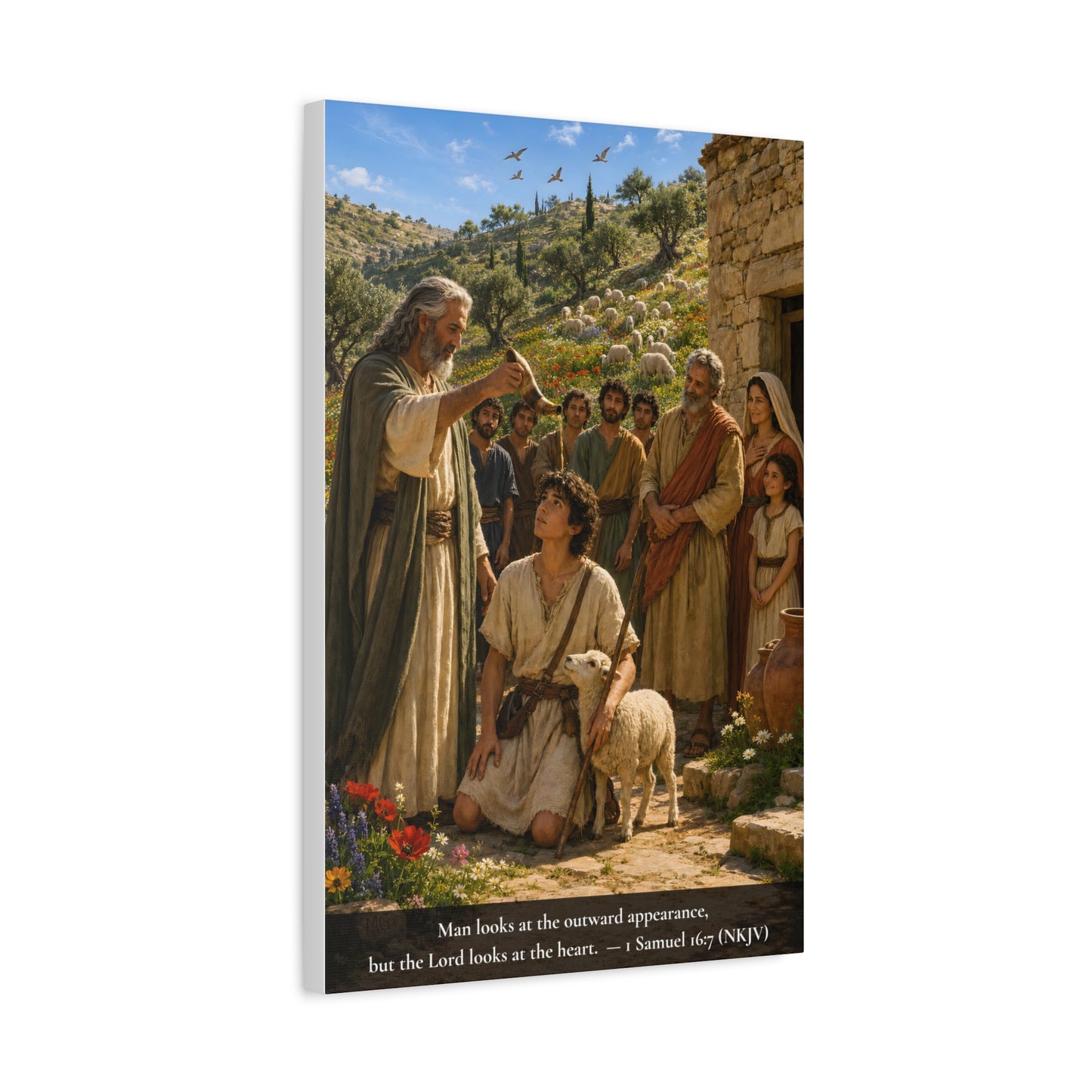 David the Shepherd Boy Anointed — 1 Samuel 16:7 | Vibrant Christian Canvas Wall Art