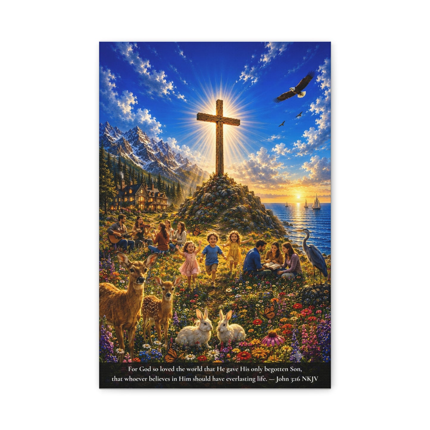 For God So Loved the World | John 3:16 Canvas Wall Art — Vibrant Edition