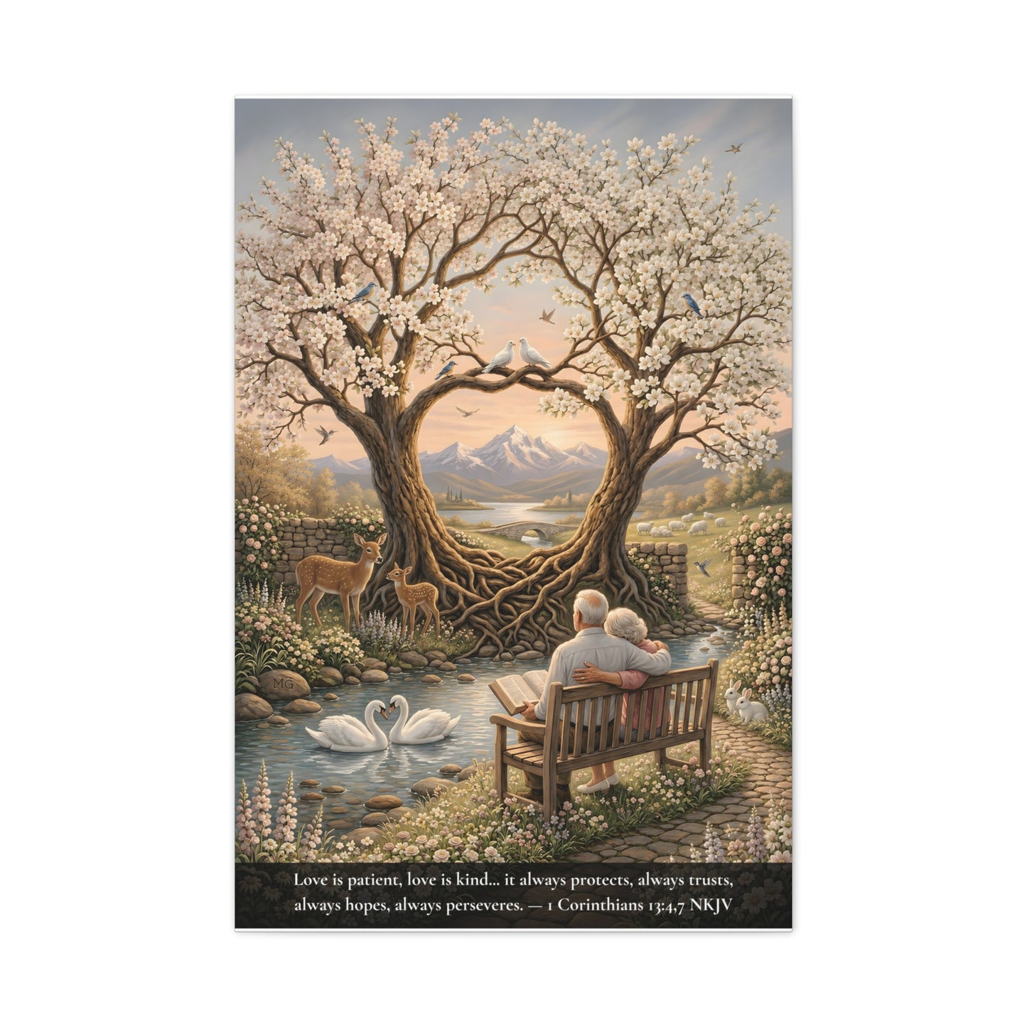Love That Endures — Elderly Couple | 1 Corinthians 13:4-7 | Classic Christian Canvas Art