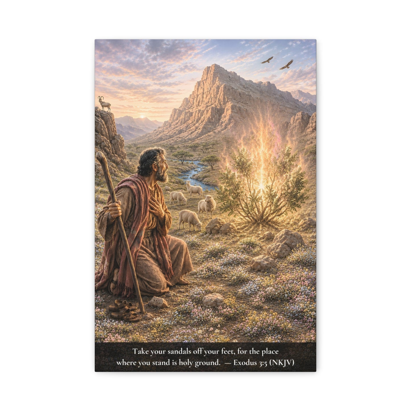 Moses and the Burning Bush — Exodus 3:5 | Classic Christian Canvas Art