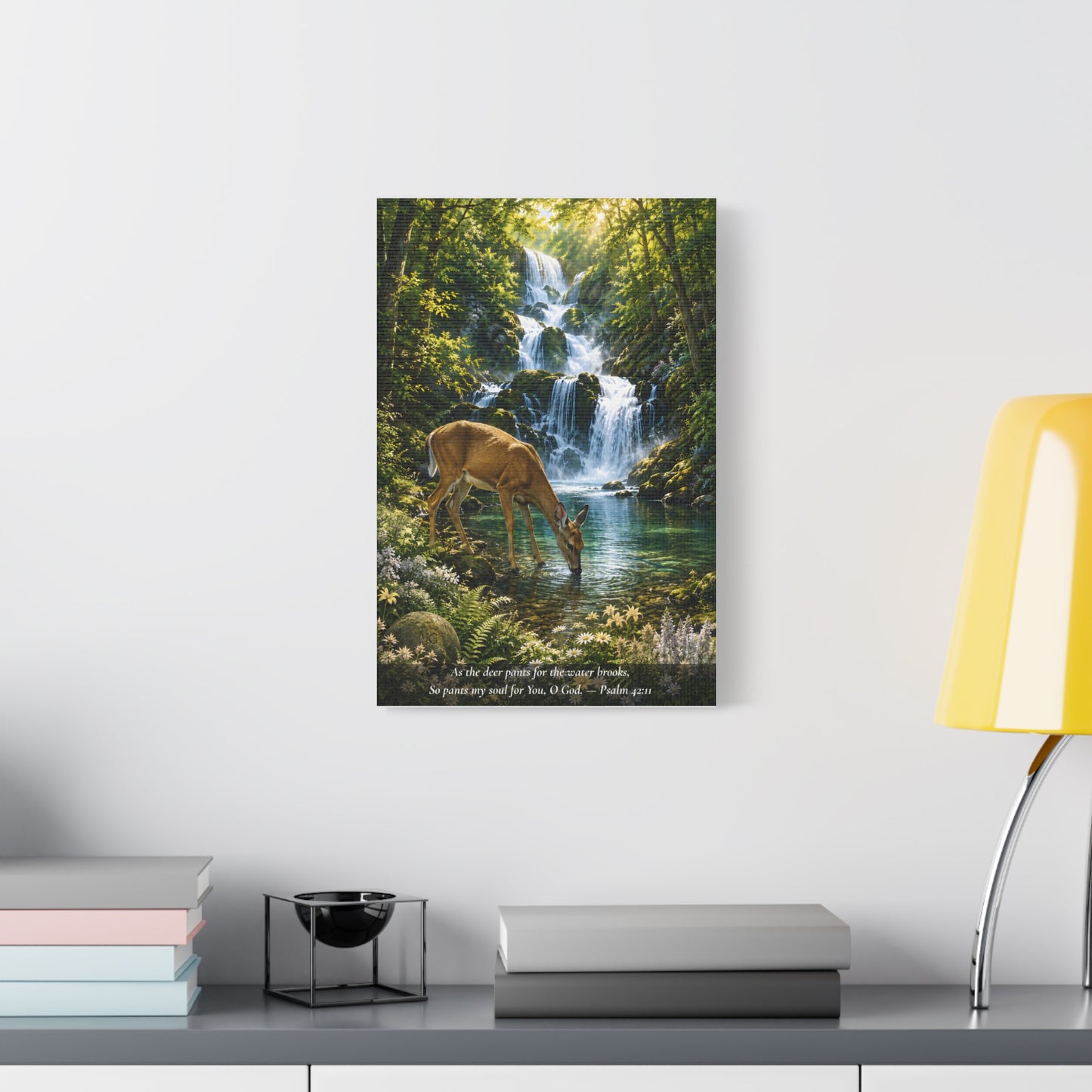 The Deer and the Waterfall — Classic Canvas Wall Art | Psalm 42:1