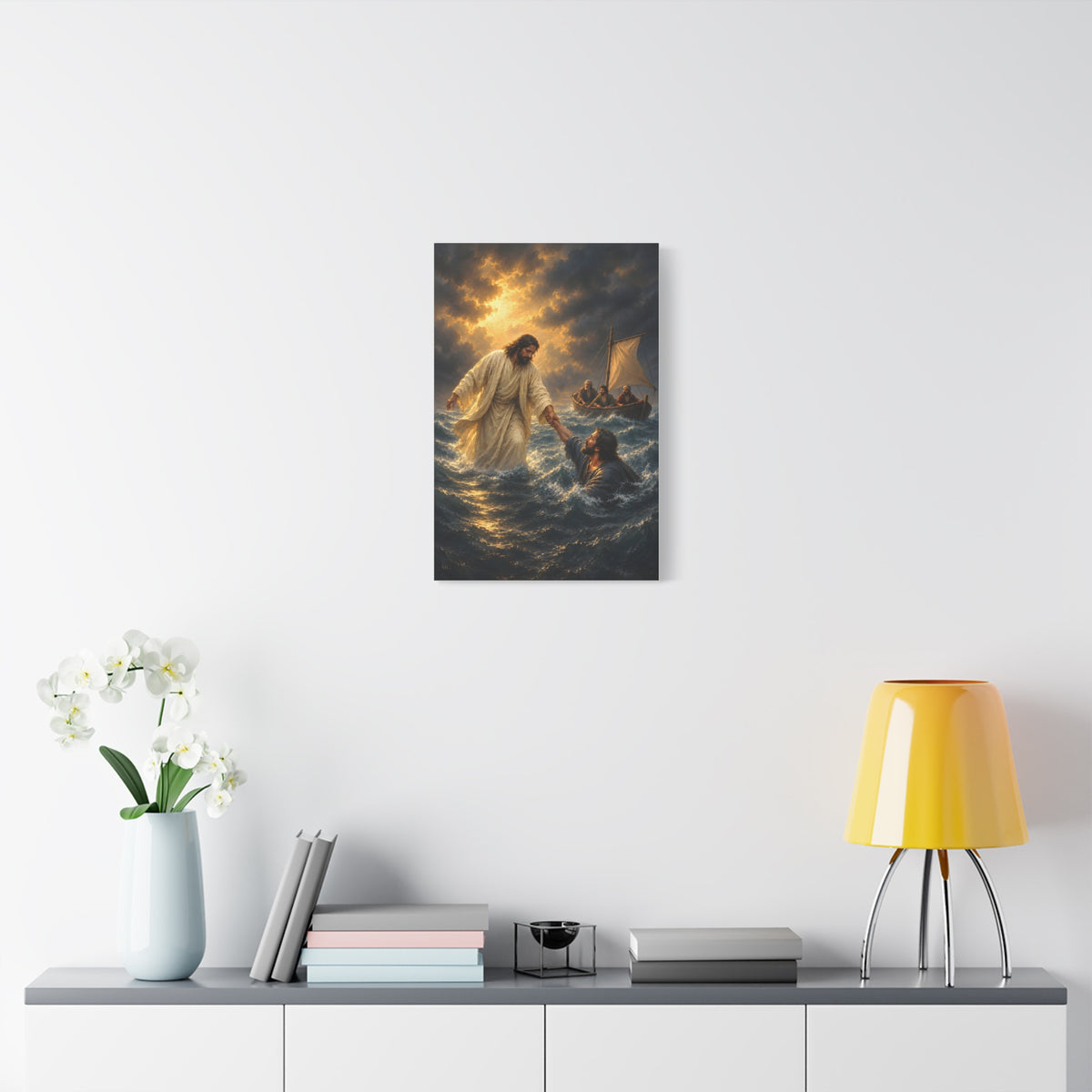 Jesus Saves Peter Portrait — Matthew 14:30-31 | Christian Canvas Art